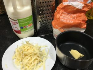 Milk, flour, grated cheese, butter