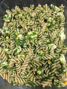 Buzymum - Combined ingredients for chicken and spinach pasta bake