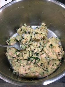 Buzymum - Potato, salmon and spinach combined ready for shaping
