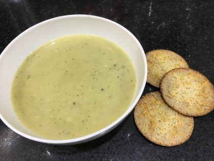Buzymum - Quick Leek and Potato Soup with Parmesan Crackers
