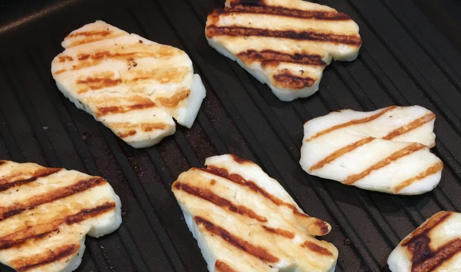 Buzymum - Cooking halloumi in a griddle pan until slightly charred