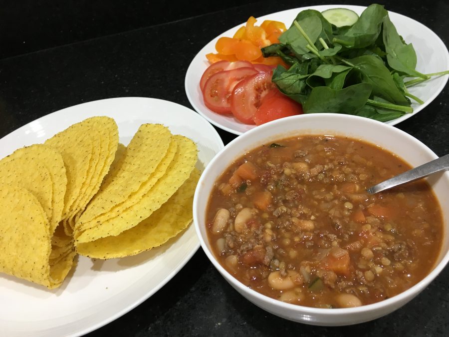 Buzymum - All the stuff needed for messy beef, lentil and bean tacos